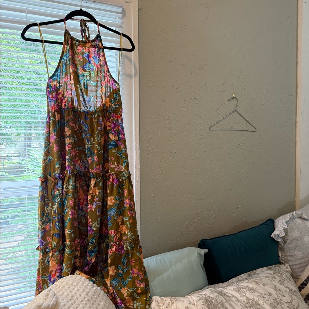 Lightweight & Airy Floral Halter Maxi/Midi Dress (Green/pink/purple/coral/blue) - Picture 12 of 13